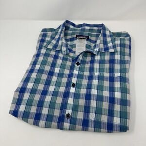 PATAGONIA S/S MULTICOLOR BLUE PLAID BUTTON SHIRT MEN LARGE